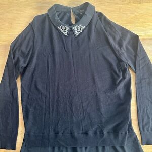 Ted Baker Black Top with Silver Embellished Collar